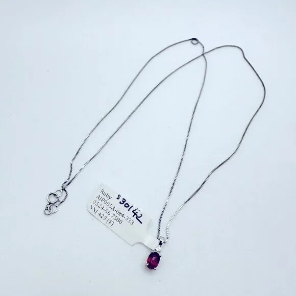 NWT 6x4mm, .60ct Ruby, diamond pendant in WG w/ ~17.75" WG box chain necklace! - Picture 3 of 17